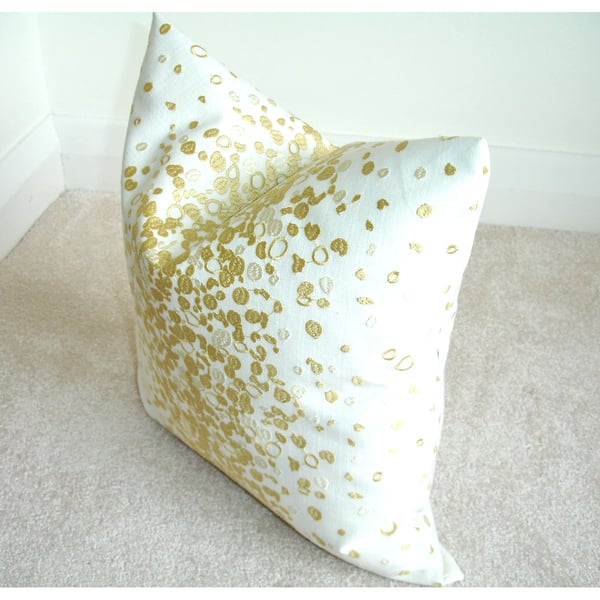 Gold Embroidered Cushion Cover Zipped Oblong Bolster Case 16" Luxury