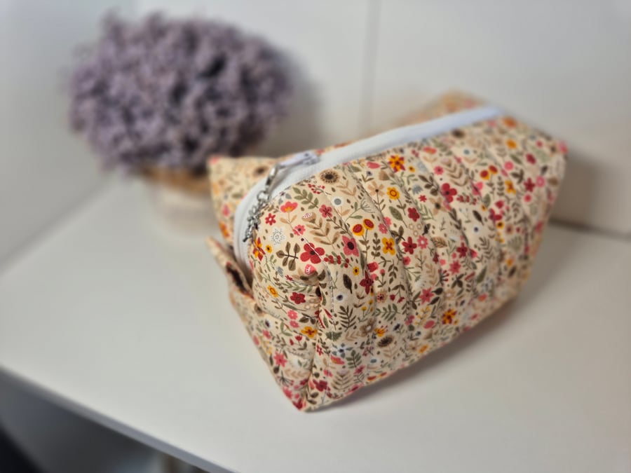 Padded floral cosmetics bag with zip - 'poppy' fabric design