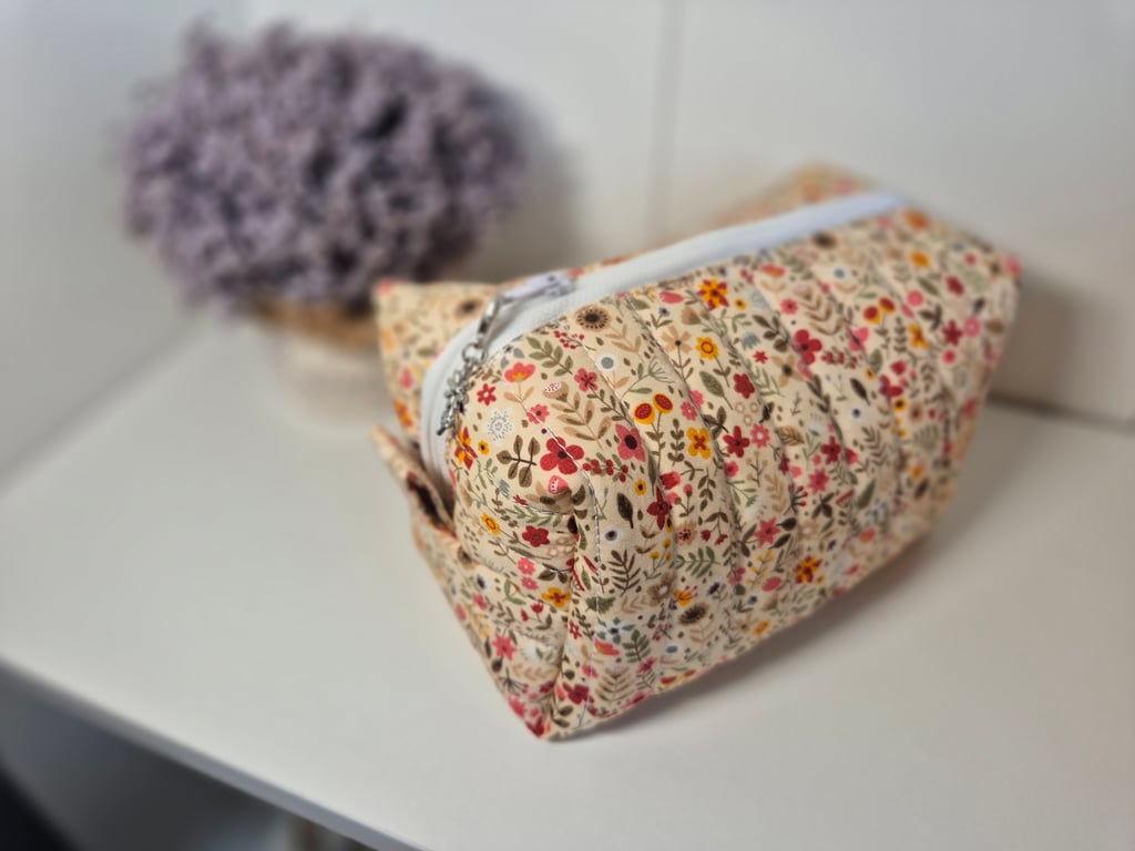 Padded floral cosmetics bag with zip - 'poppy' fabric design