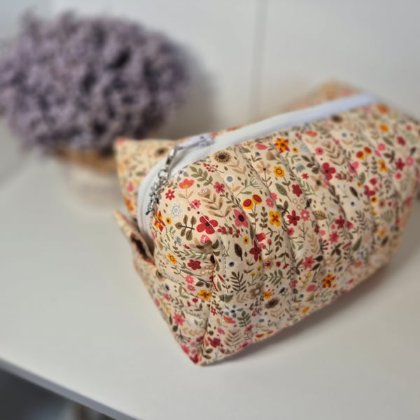 Padded floral cosmetics bag with zip - 'poppy' fabric design
