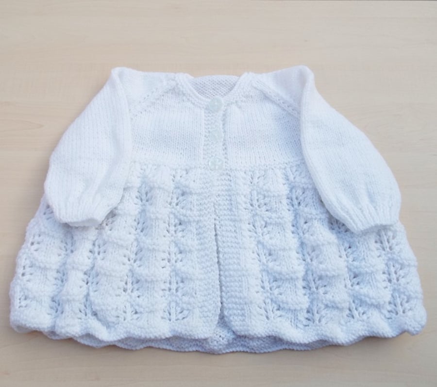 White cardigan hand knitted - girl's knitwear 24 inch chest