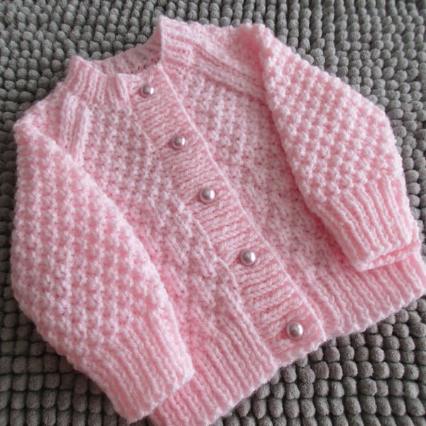 14" Pink Round Neck Diamond Cardigan