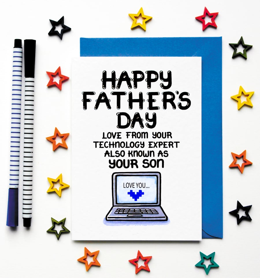 Funny Fathers Day Card From Son, Joke Technophobe Father's Day Card, For Him