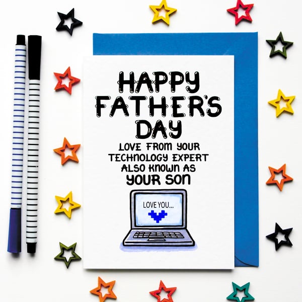 Funny Fathers Day Card From Son, Joke Technophobe Father's Day Card, For Him