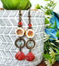 Vintage Style Cream and Red Flower Earrings