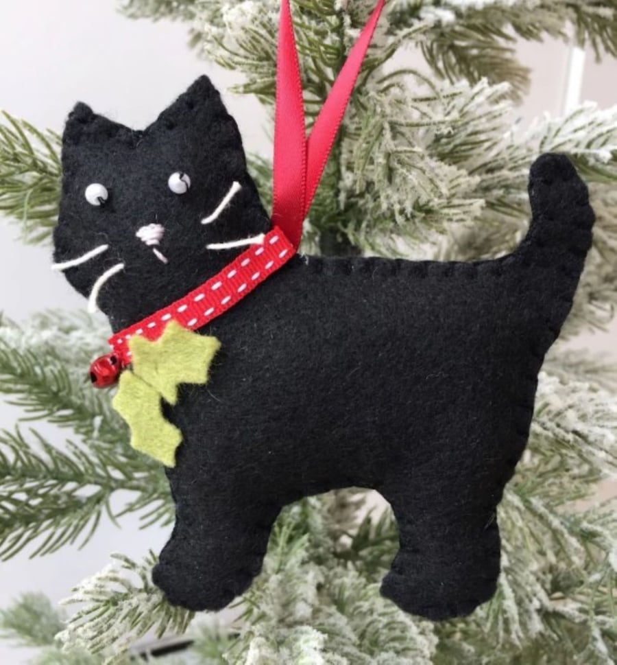 Black Felt Cat Christmas Decoration