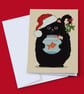 Black Cat Christmas Card, Santa Hat Cat with Goldfish Gift, For You