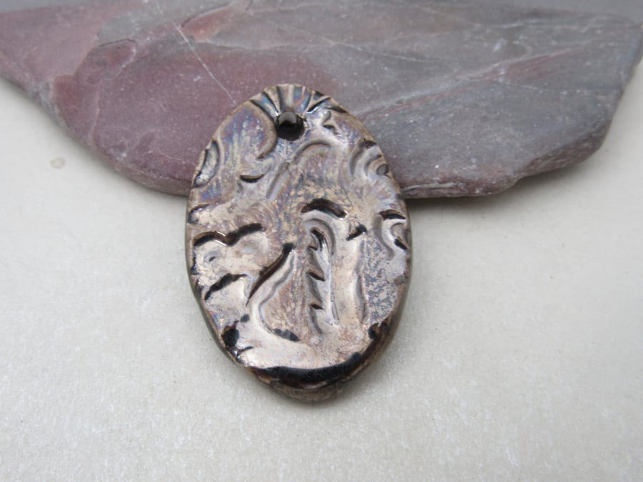 Large Bronze Brocade Ceramic Pendant