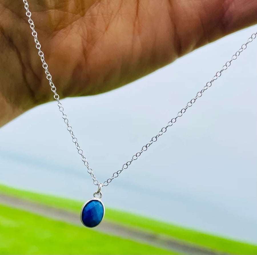 Lapis Lazuli Oval Pendant, Gemstone Lapis Lazuli Faceted Oval Pendant Necklace