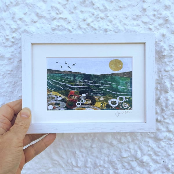 Framed Signed Seascape Print: Abstract Coastal Art, Ready to Hang