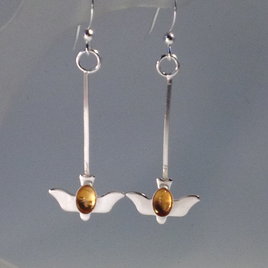 Silver and Citrine bird earrings