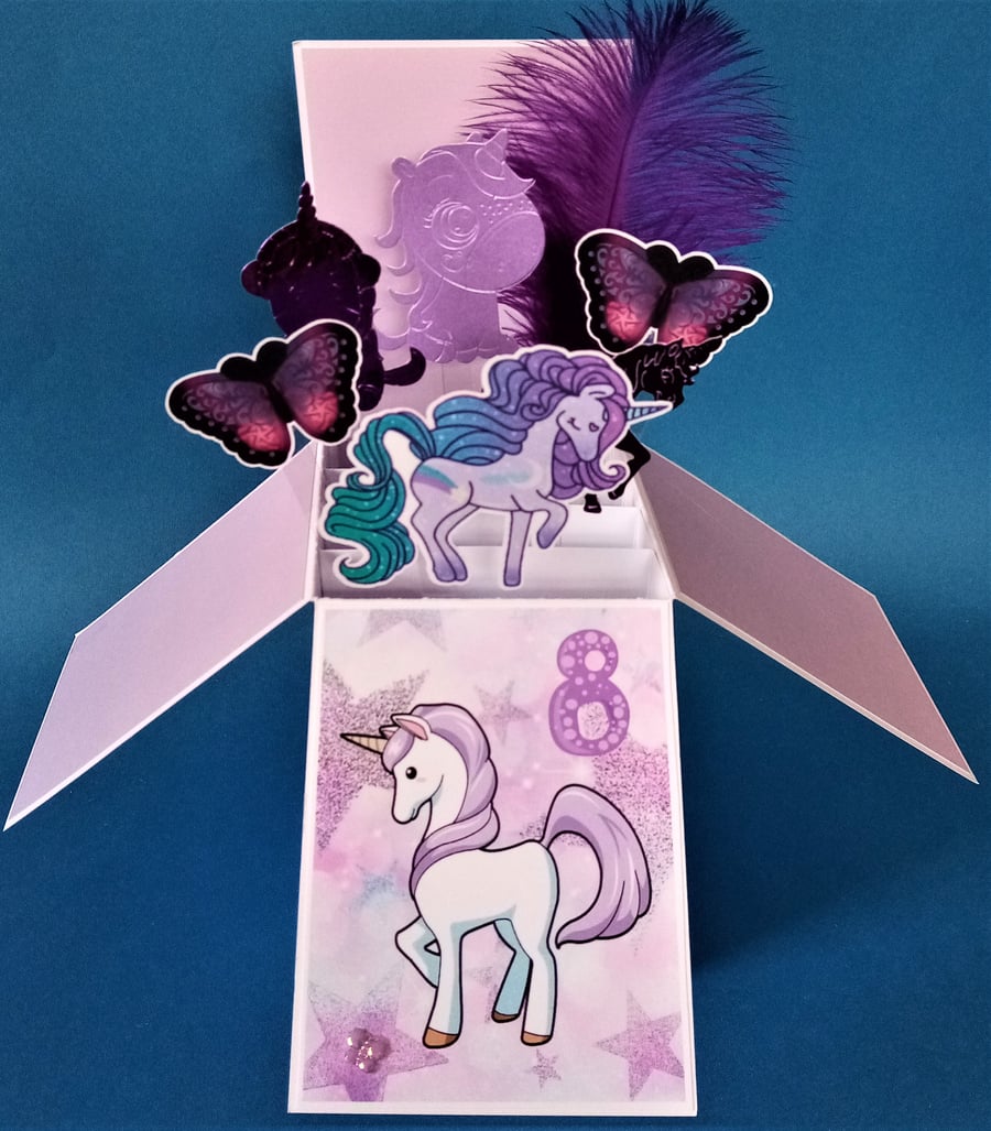 Girls 8th Birthday Card with unicorns