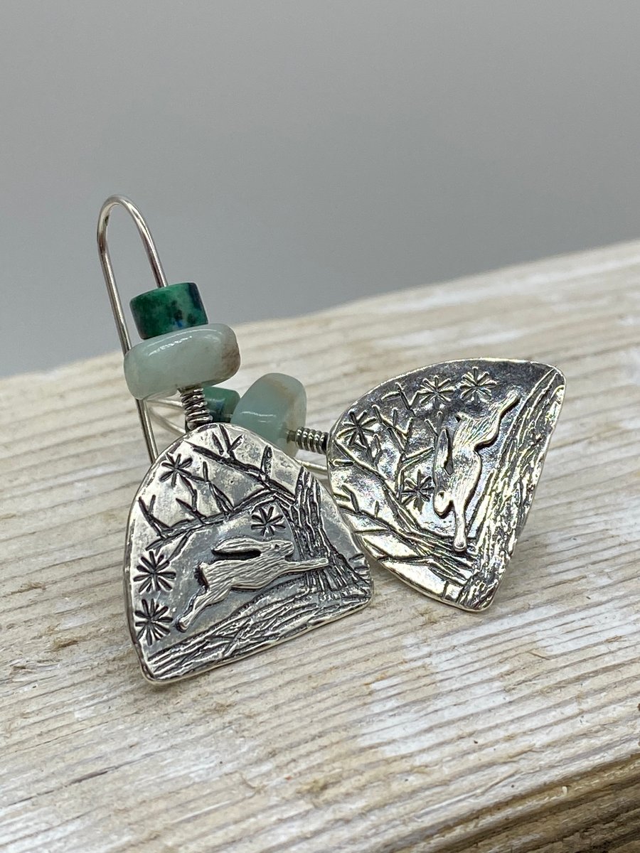 Hare Earrings with Amazonite & Chrysocolla