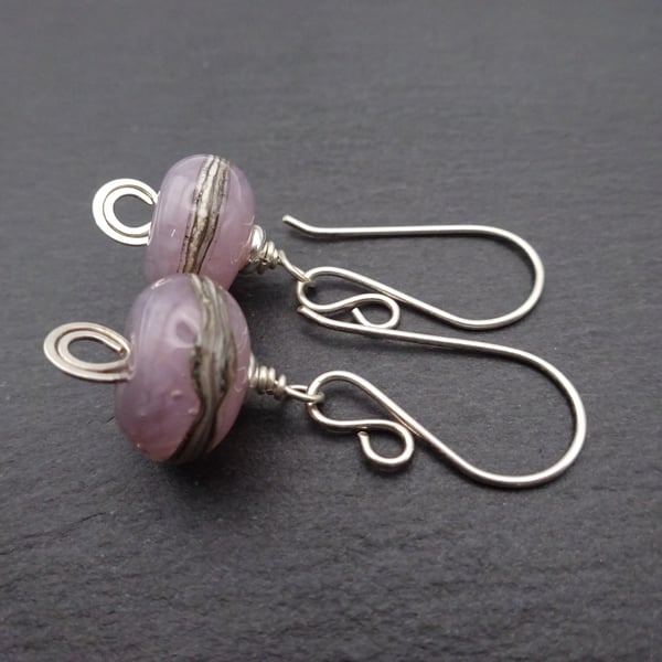 sterling silver earrings, lilac lampwork glass 