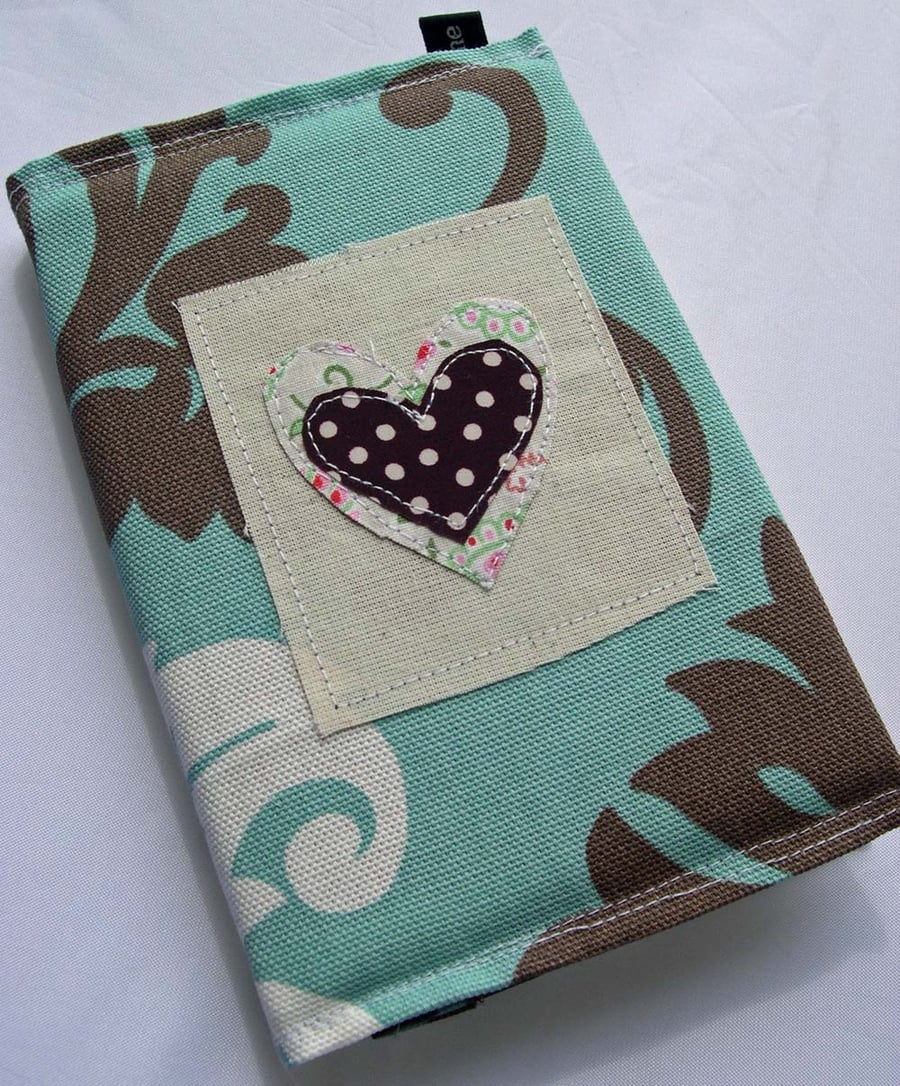 Textile Applique Heart Journal in Teal Scroll Print