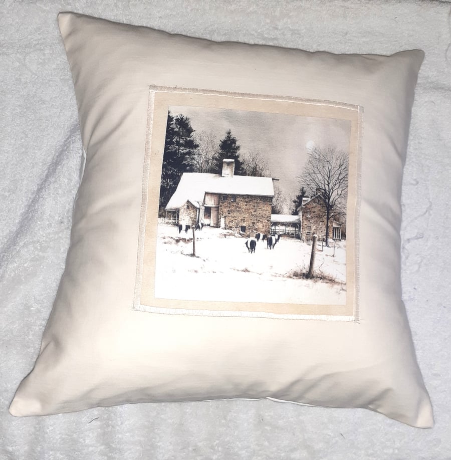 ON the Farm Cows in winter field cushion