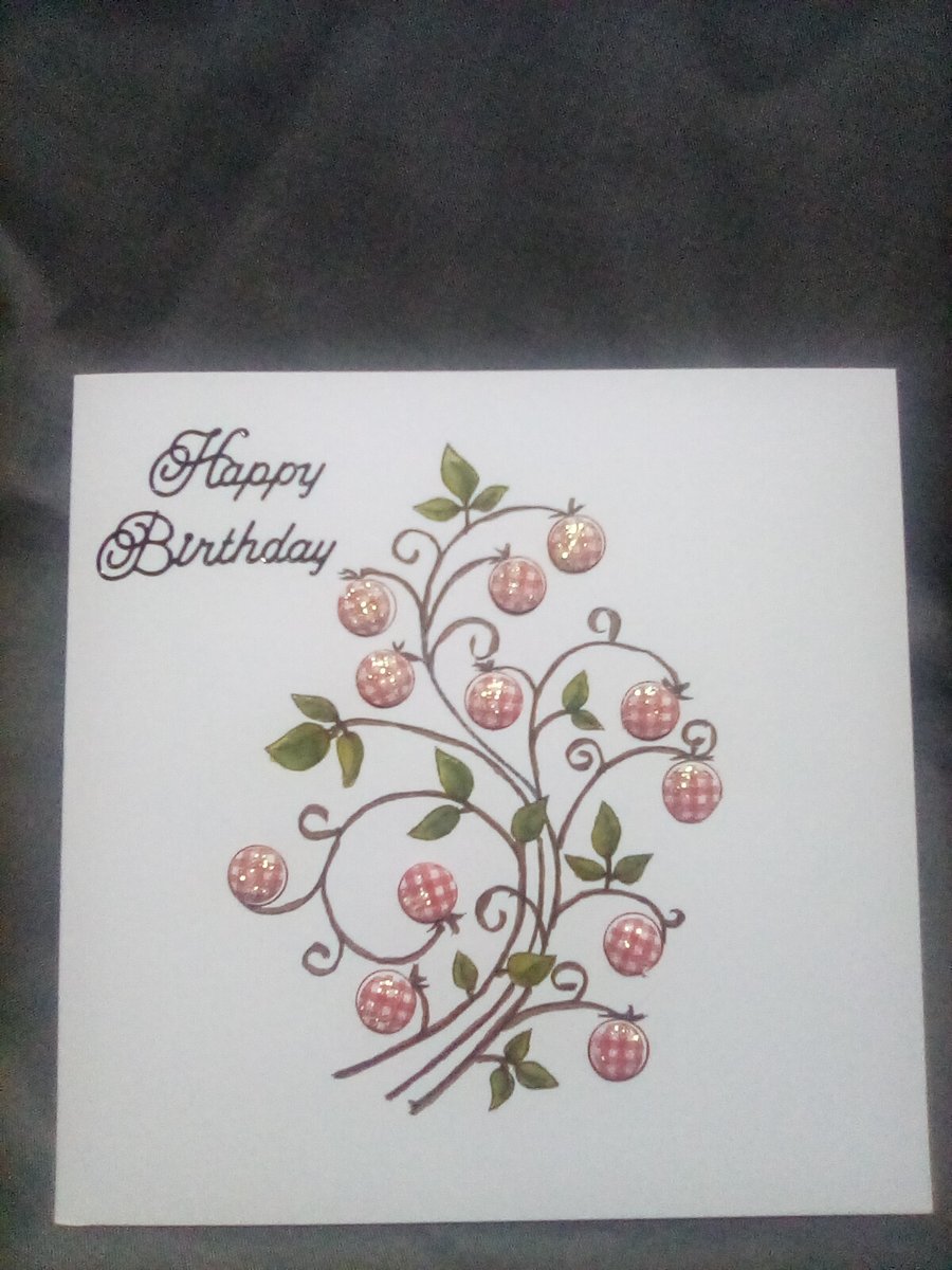 Punched paper floral watercolour and embellished handmade Birthday card