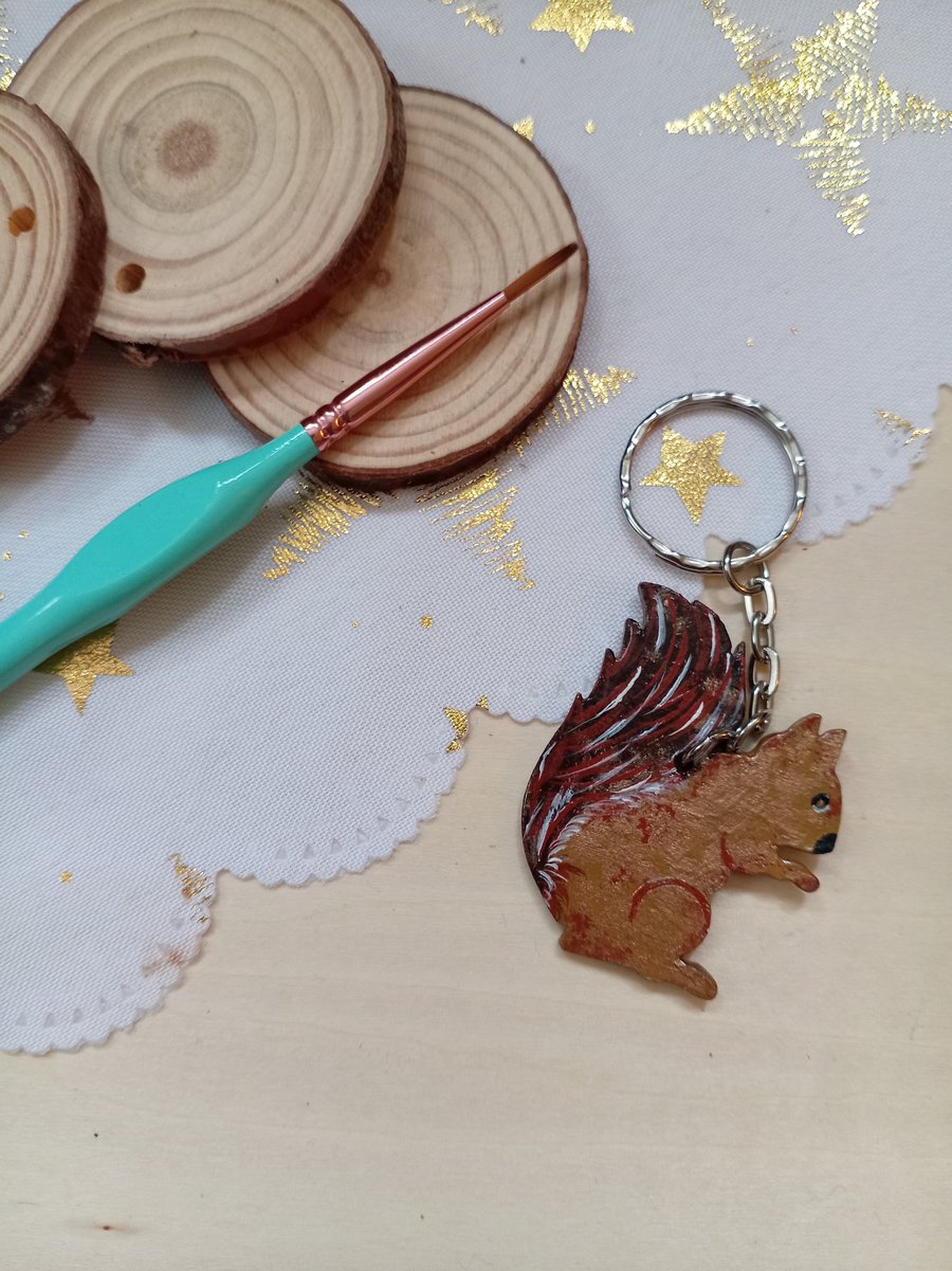 Wooden squirrel shaped keyring 