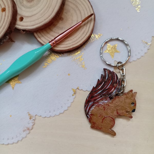 Wooden squirrel shaped keyring 
