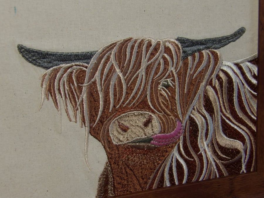 Howard the higland cow embroidered wall art framed 