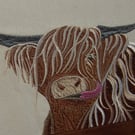Howard the higland cow embroidered wall art framed 