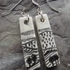Landscape handmade ceramic and sterling silver drop earrings in black and white