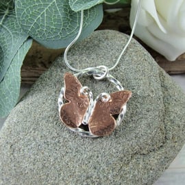 Butterfly Pendant, Sterling Silver and Copper