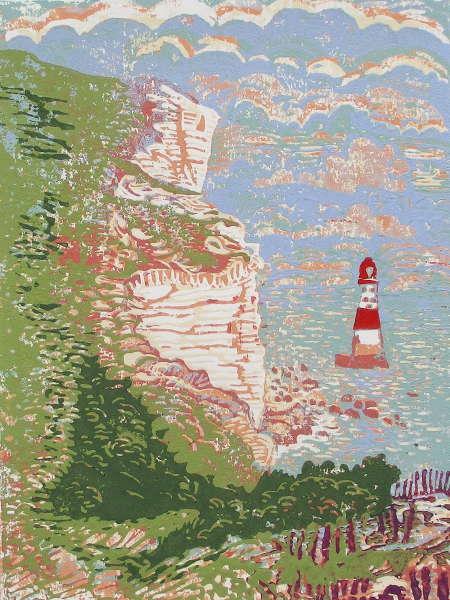 Beachy Head Lighthouse -  Original Hand Pressed Linocut Print Ltd Edition