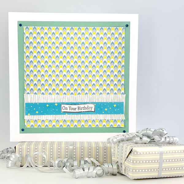 Handmade birthday card - textile and card