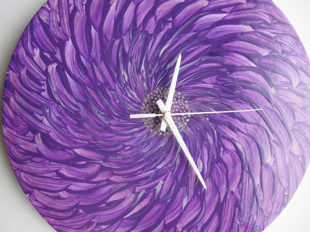 "Amethyst Bloom" Unique Hand-painted Handcrafted Clock Abstract Wall Art 