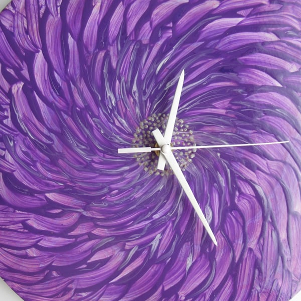 "Amethyst Bloom" Unique Hand-painted Handcrafted Clock Abstract Wall Art 