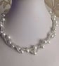 Twisted Glass pearl & Seed bead necklace white silver beaded triple strand women