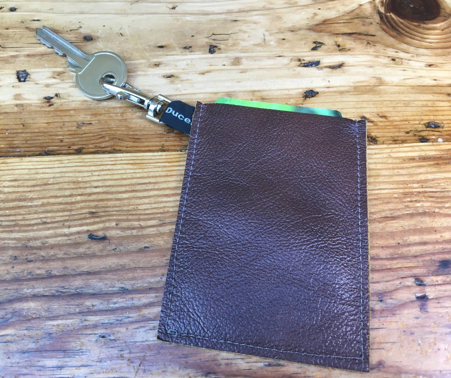 Card holder and key clip, Brown leather, keyring, travel & oyster card holder