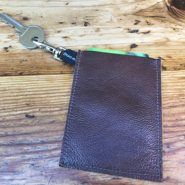 Card holder and key clip, Brown leather, keyring, travel & oyster card holder