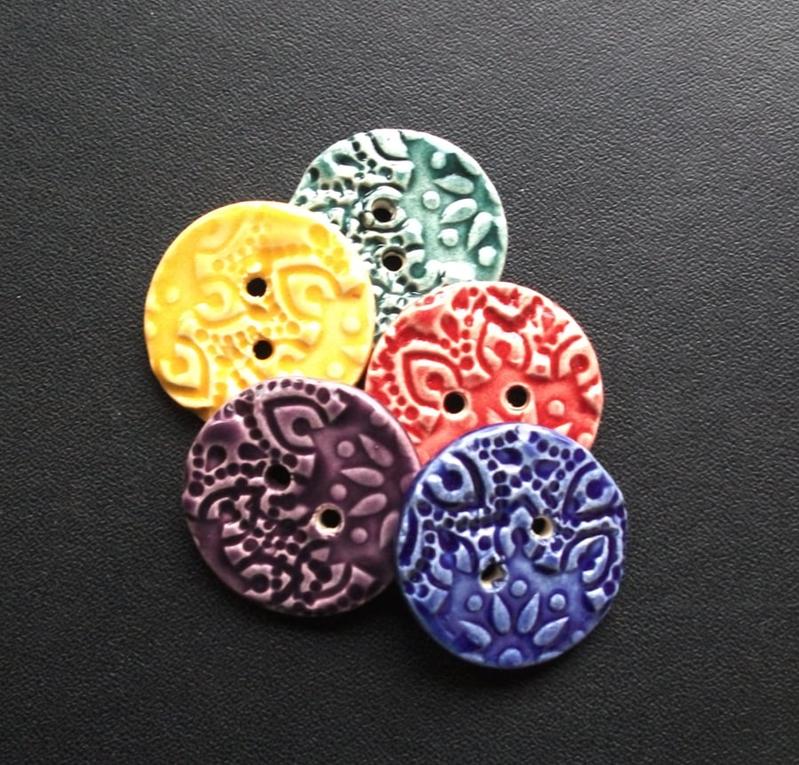 SALE set of five brightly coloured large ceramic buttons