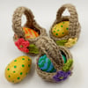 Three Crochet Jute Mini Egg Baskets 