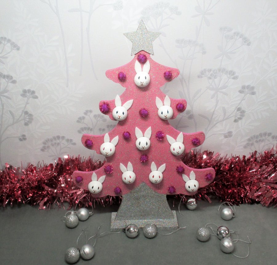 Bunny Bauble Christmas Tree Decoration Free Standing Glittery Rabbit