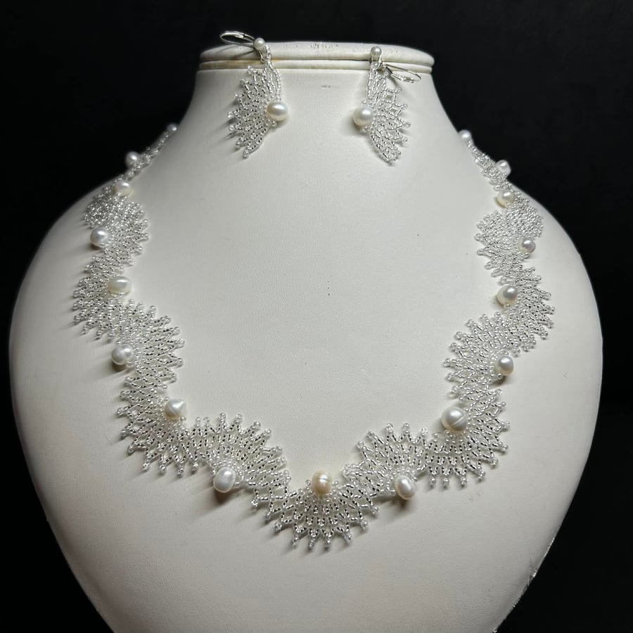 Angel Freshwater Pearl and seed bead handmade necklace