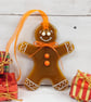 Fused Glass Gingerbread Person has Dotty Cuff Decoration & Orange Embellishments
