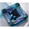 Fused Glass Trinket Dish 8.5cm Teal Bordered Dichroic 015