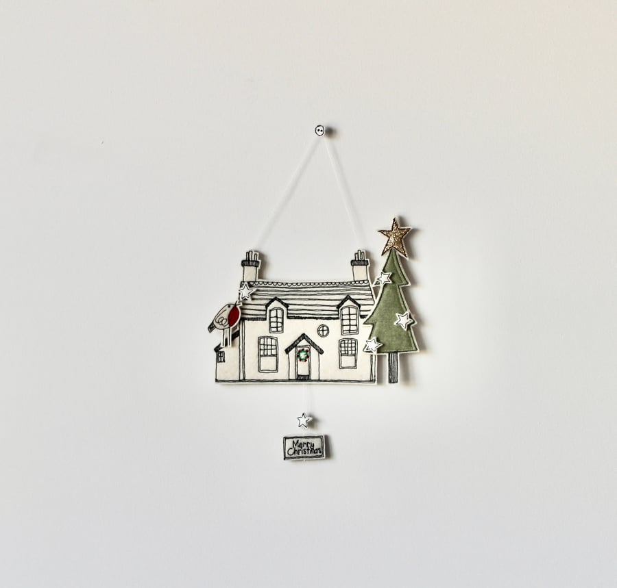 ‘Merry Christmas Cottage' - Hanging Decoration