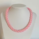 Pretty Pink & White Pearl Handmade Woven Necklace