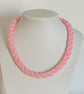 Pretty Pink & White Pearl Handmade Woven Necklace