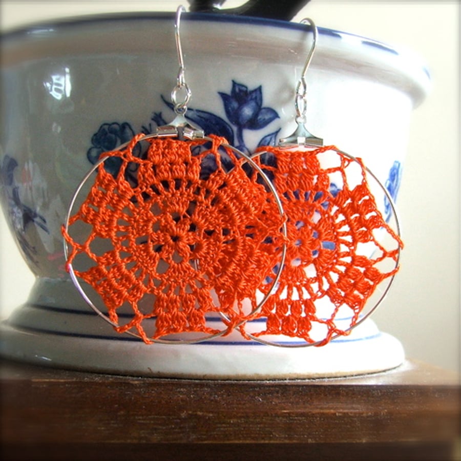 Orange Doily Earrings