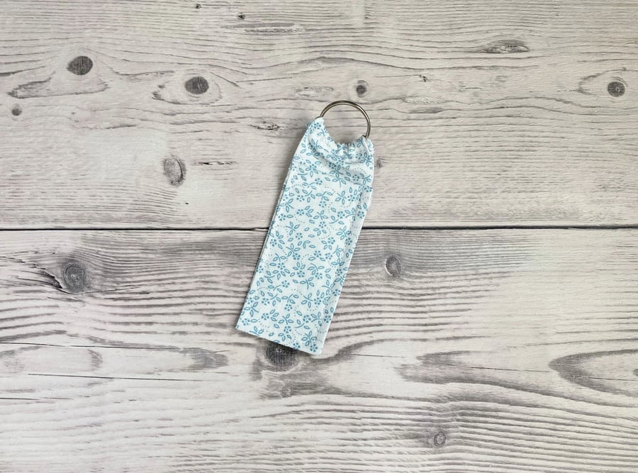 Lip balm cotton fabric keyring. Ditsy ivory.