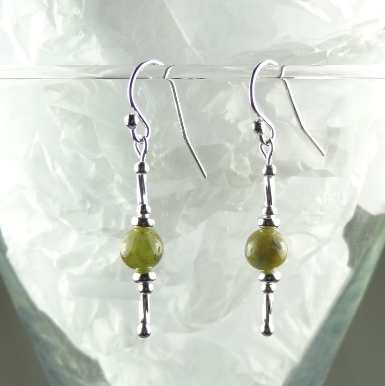 Peridot natural stone drop dangle earrings, sterling silver, 6mm, green 