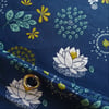 Water Lily's on Blue Organic Cotton Shower Curtain, washable non-waxed