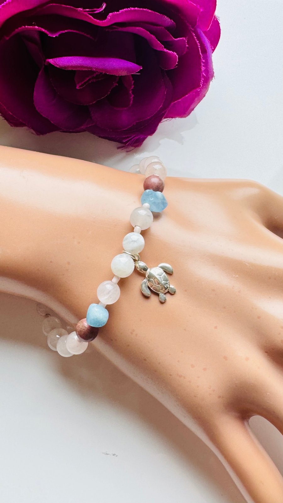 Gemstone Pregnancy Fertility Bracelet & Silver Turtle Charm