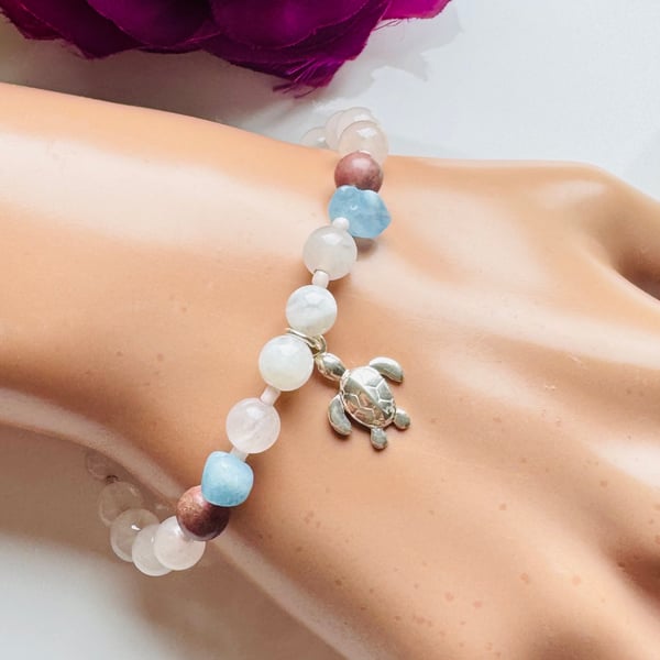 Gemstone Pregnancy Fertility Bracelet & Silver Turtle Charm