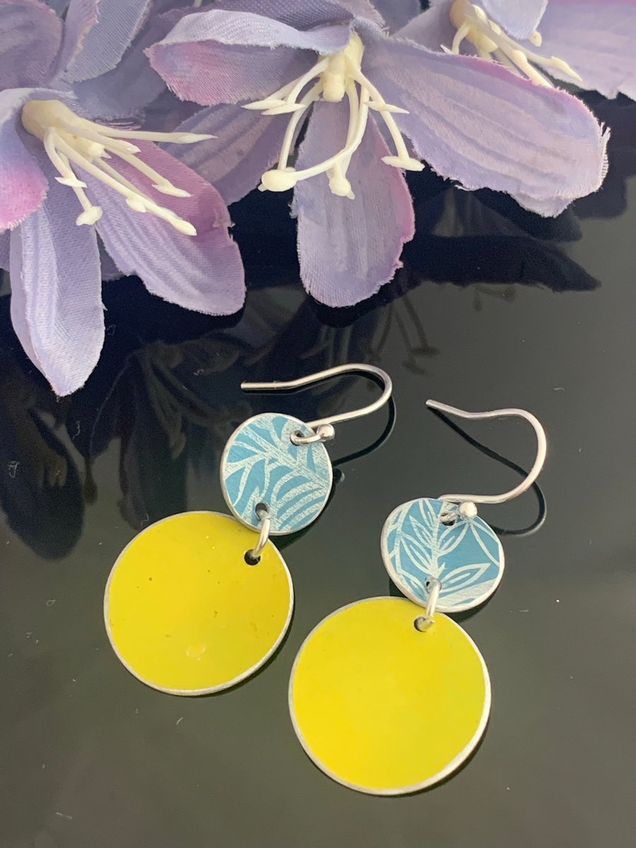 Water colour collection - hand painted aluminium earrings duck egg and lime